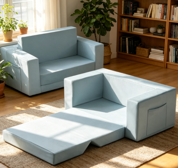 2 in 1 Foldable Kids Sofa in Blue, Suitable for Ages 1 6